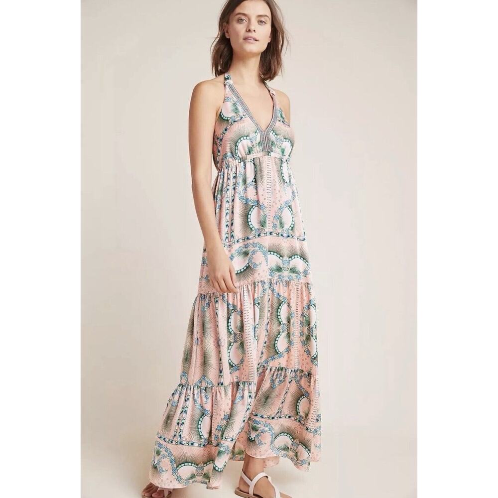 Nicole Miller Artelier Anthropologie Moroccan Print Maxi Dress Pink Small NWT